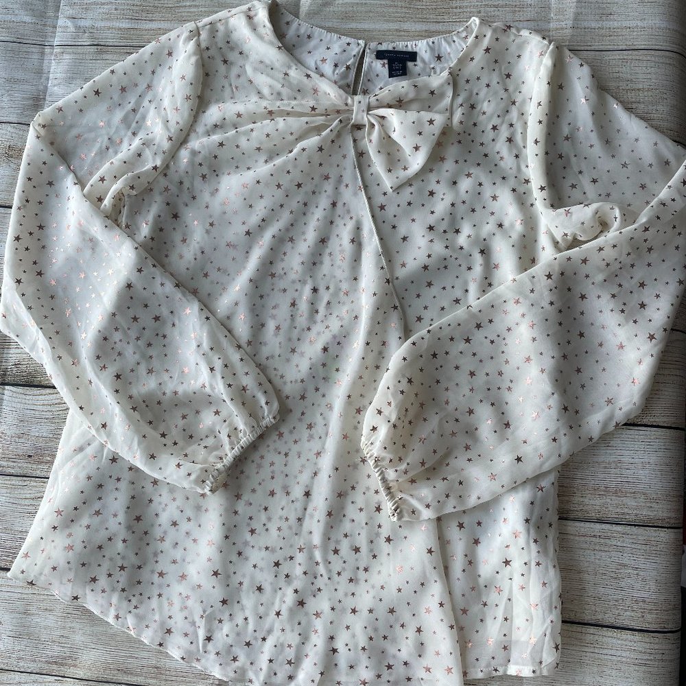 Tommy Hilfiger Star Print Bow Blouse White Gold Size XL Girls